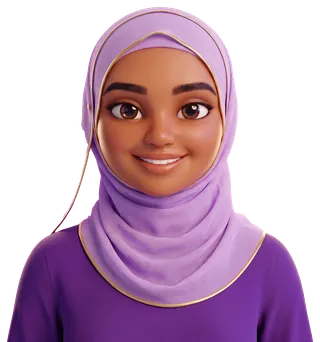 Taaliah smiling in a lavender hijab with gold trim and a purple top